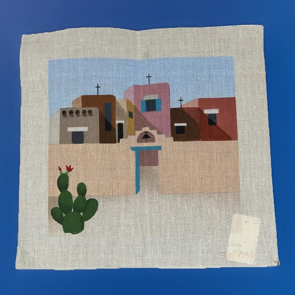Hand Painted Needlepoint Canvas Southwest Arizona New Mexico Desert Architecture
